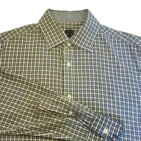 Men’s English Laundry Blue + Cream Plaid Long Sleeve Button Down - Size Medium - Picture 1 of 10
